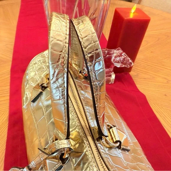 Michael Kors Grayson Metallic Gold Croc Embossed Leather Satchel, Tote EUC - Picture 10 of 13